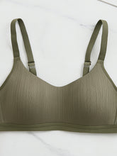 Comfortable Sage Casual Stripe Wireless Soft Cup Solid Bralette