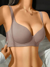 Simple Solid Color Thin Wireless Comfortable Full Coverage Seamless Bra With Gathering Effect, Side Slimming And Anti-Sagging Function