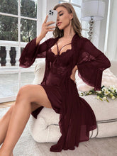 Elegant & Sexy Solid Color Lace Patchwork Spaghetti Strap Nightgown & Robe Set