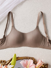 Comfortable Sandalwood Casual Stripe Wireless Soft Cup Solid Bralette