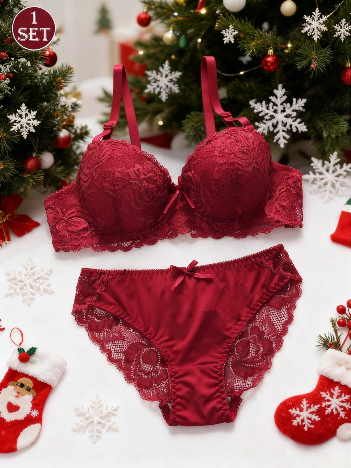 2pcs European & American Style Women's Lingerie Set, Microfiber Lace Bra With Non-Removable Padded Cups