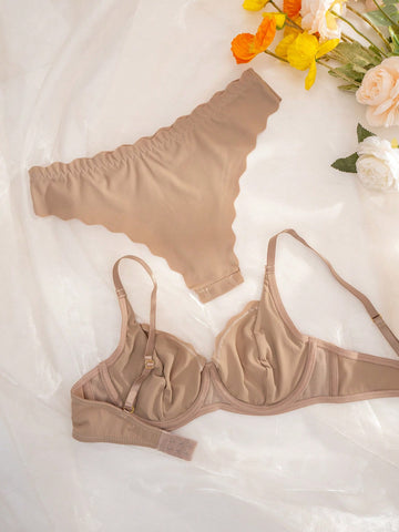 2pcs/Set Seamless Solid Color Everyday Lingerie Set