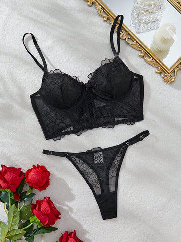 2pcs/Set Women Floral Lace Lingerie Set
