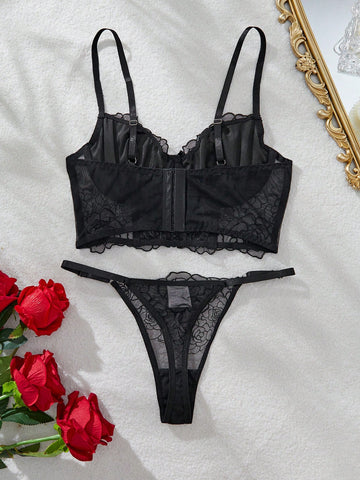 2pcs/Set Women Floral Lace Lingerie Set