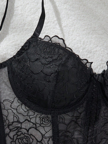 2pcs/Set Women Floral Lace Lingerie Set