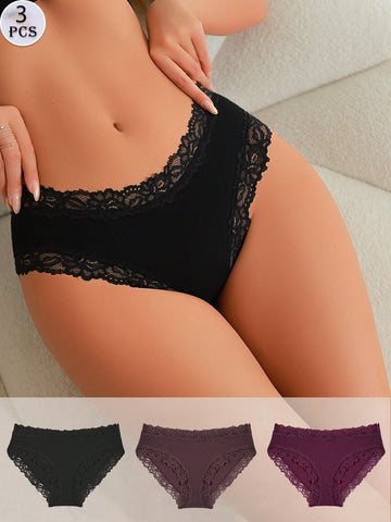 3pcs/Lace Lace Briefs Are Soft And Breathable Women's Panties