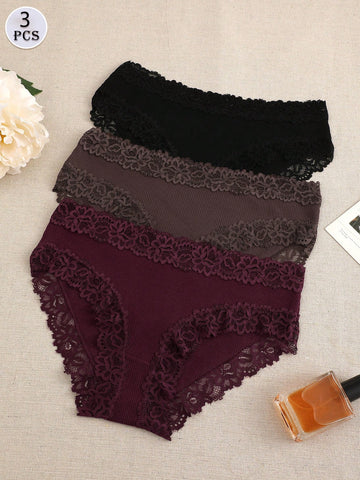 3pcs/Lace Lace Briefs Are Soft And Breathable Women's Panties