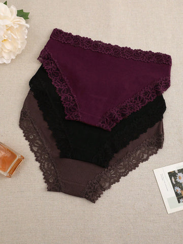 3pcs/Lace Lace Briefs Are Soft And Breathable Women's Panties