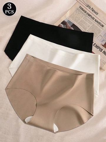 3pcs Women's Seamless Solid Color Breathable Comfort Brief