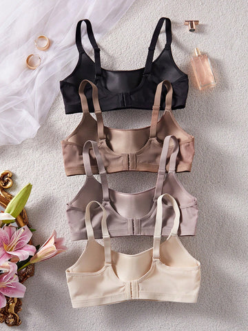 Comfortable Mauve Casual Stripe Wireless Soft Cup Solid Bralette