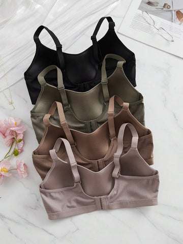 Comfortable Sandalwood Casual Stripe Wireless Soft Cup Solid Bralette