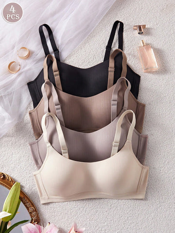 Comfortable Mauve Casual Stripe Wireless Soft Cup Solid Bralette