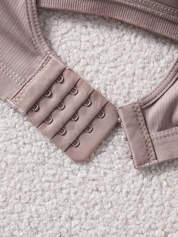 Comfortable Mauve Casual Stripe Wireless Soft Cup Solid Bralette