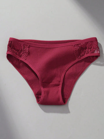 4pcs/Set Women's Comfortable Low Waist Contrast Lace Ribbed Panties