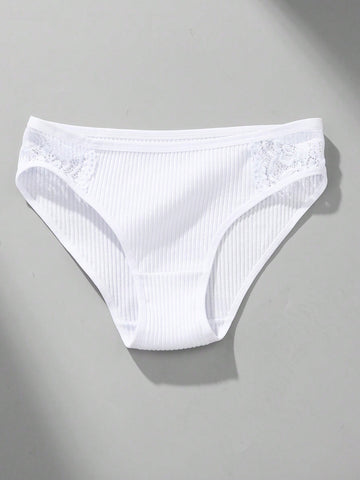 4pcs/Set Women's Comfortable Low Waist Contrast Lace Ribbed Panties