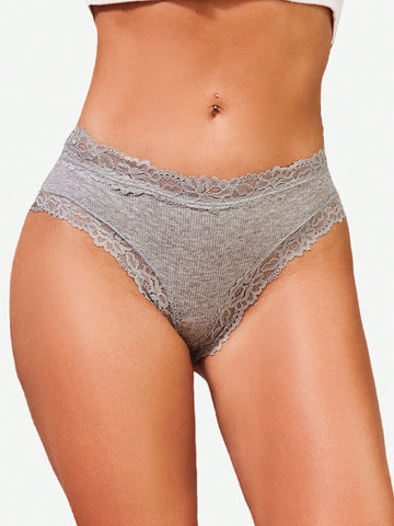 4pcs Women Minimalist Comfortable Lace Patchwork Seamless Underwear Panty Set