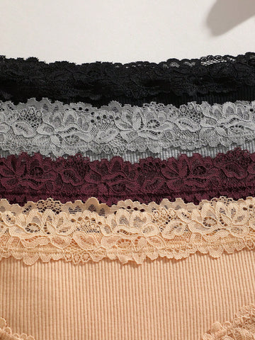 4pcs Women Minimalist Comfortable Lace Patchwork Seamless Underwear Panty Set