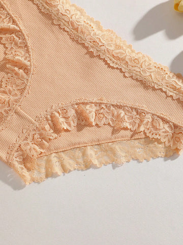 4pcs Women Minimalist Comfortable Lace Patchwork Seamless Underwear Panty Set