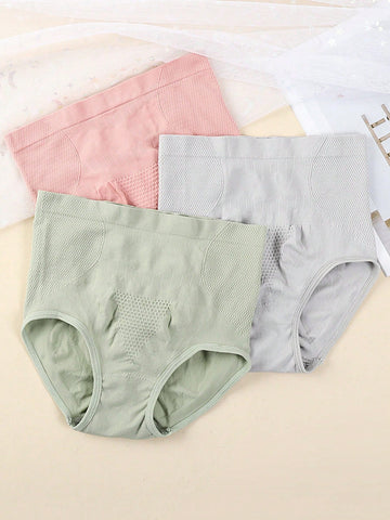 5pcs/Pack Women Seamless High-Waist Underwear, Comfortable Breathable Elastic Briefs For Postpartum Waist Shaping And Belly Control