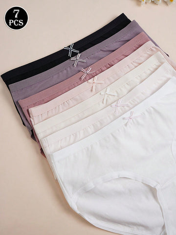 7pcs/Set Solid Color Bowknot Briefs