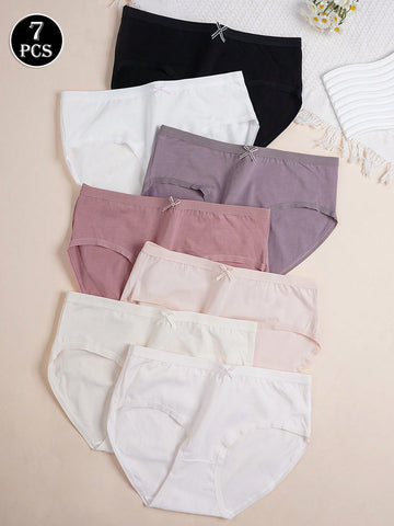 7pcs/Set Solid Color Bowknot Briefs