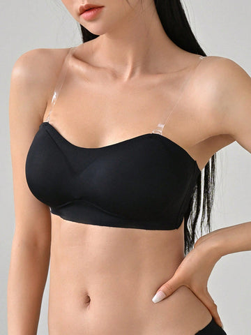Removable Transparent Strap Bandeau Wireless Bra