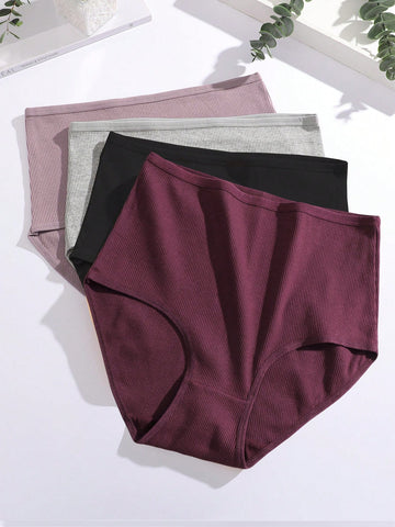 4pcs High Waist Seamless Solid Color Briefs