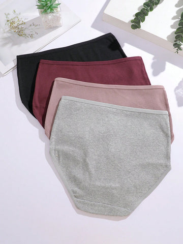 4pcs High Waist Seamless Solid Color Briefs