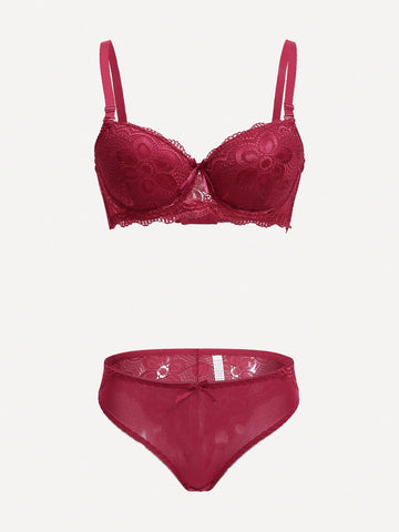 Floral Lace Underwire Bra & Panty Lingerie Set