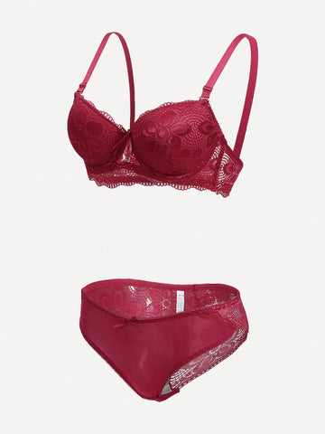 Floral Lace Underwire Bra & Panty Lingerie Set