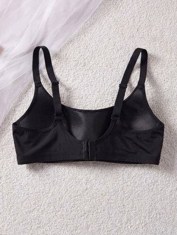 Comfortable Black Casual Stripe Wireless Soft Cup Solid Bralette