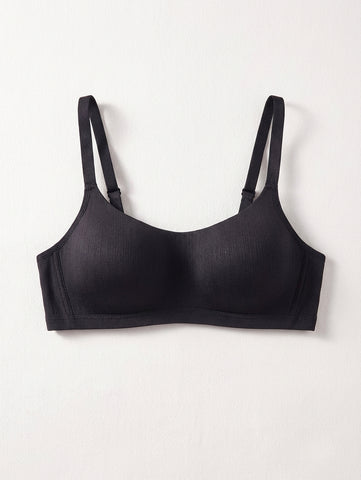 Comfortable Black Casual Stripe Wireless Soft Cup Solid Bralette