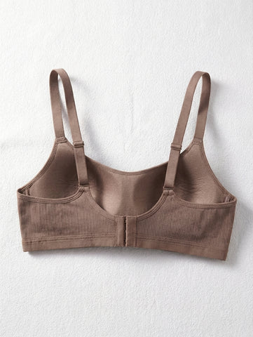 Comfortable Sandalwood Casual Stripe Wireless Soft Cup Solid Bralette