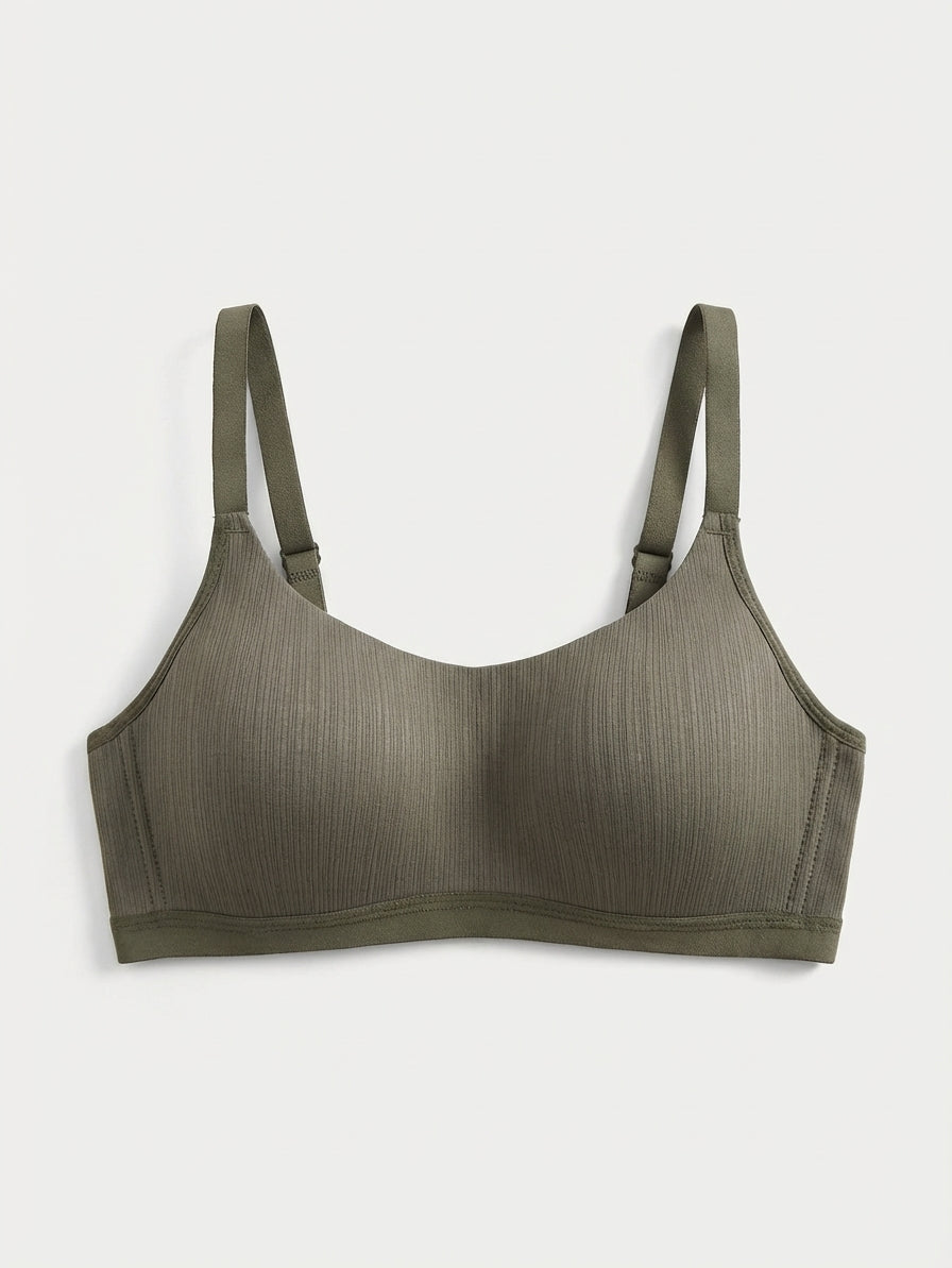 Comfortable Sage Casual Stripe Wireless Soft Cup Solid Bralette