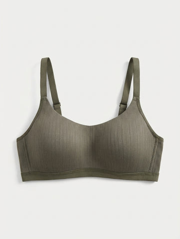 Comfortable Sage Casual Stripe Wireless Soft Cup Solid Bralette