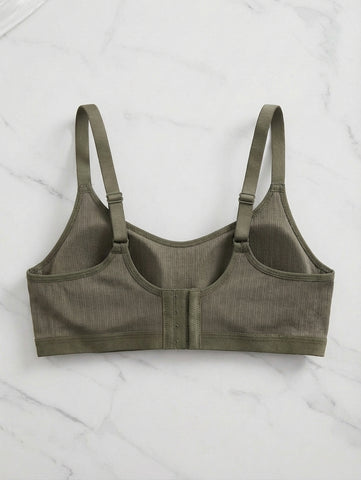 Comfortable Sage Casual Stripe Wireless Soft Cup Solid Bralette