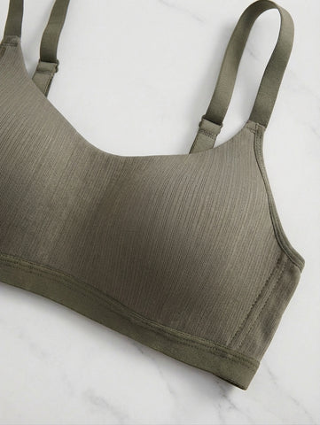 Comfortable Sage Casual Stripe Wireless Soft Cup Solid Bralette