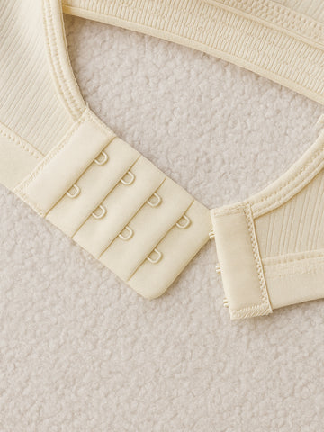 Comfortable Off-White Casual Stripe Wireless Soft Cup Solid Bralette