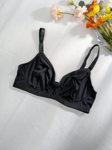 Romantic Black Bra With Spaghetti Straps And No Chest Pad