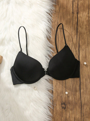 Ladies' Solid Color Back Cross & Front Buckle Bra