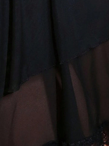 Sheer Hollow Heart-Shaped Mesh Slip Dress With Layered Ruffle Hem