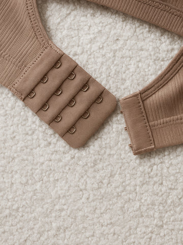 Comfortable Sandalwood Casual Stripe Wireless Soft Cup Solid Bralette