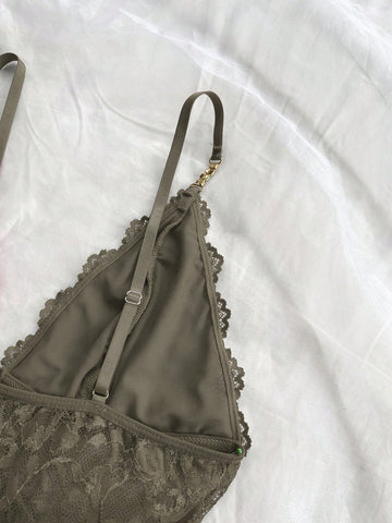Sexy Solid Color Lace Camisole Nightgown With Matching Lace Panties