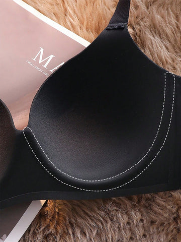 Women Simple Solid Color Underwear, Thin, Wire-Free, Comfortable Bra That Gathers And Lifts, Prevents Sagging, Full Coverage, Seamless Bra