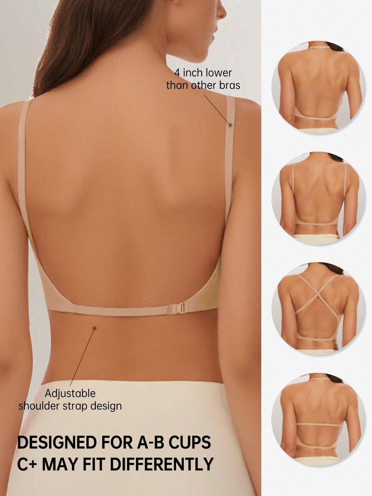 Seamless Backless Strapless Bra - Lightweight & Breathable Thin Cup, Adjustable & Convertible Shoulder Straps - Removable Padding