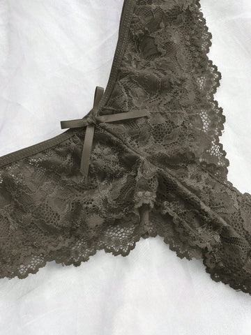 Sexy Solid Color Lace Camisole Nightgown With Matching Lace Panties