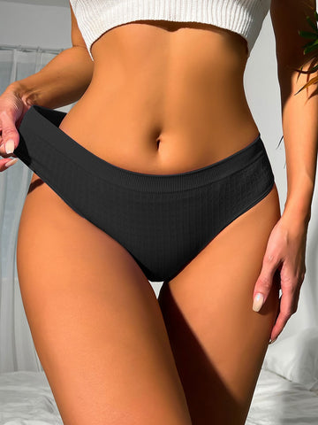 Women's Casual Black High Stretch Fabric Bikini Briefs Panties