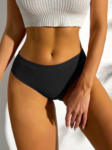 Women's Casual Black High Stretch Fabric Bikini Briefs Panties